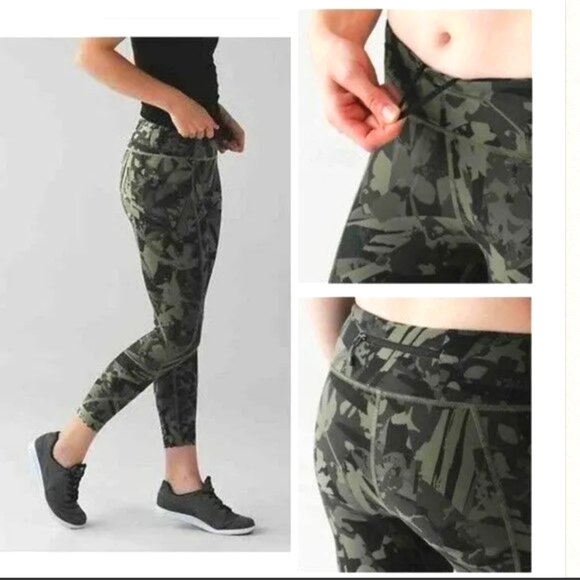 Lululemon Tight Stuff Tight Size 4 Pop Cut Fatigue Green Black Camo - Picture 1 of 11